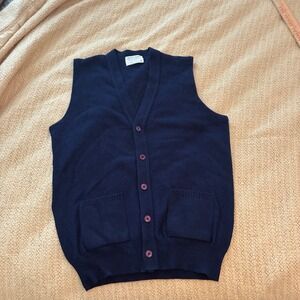 Vintage Lord Jeff Jefflamb virgin lambswool Vest Mens size M Blue Fisherman